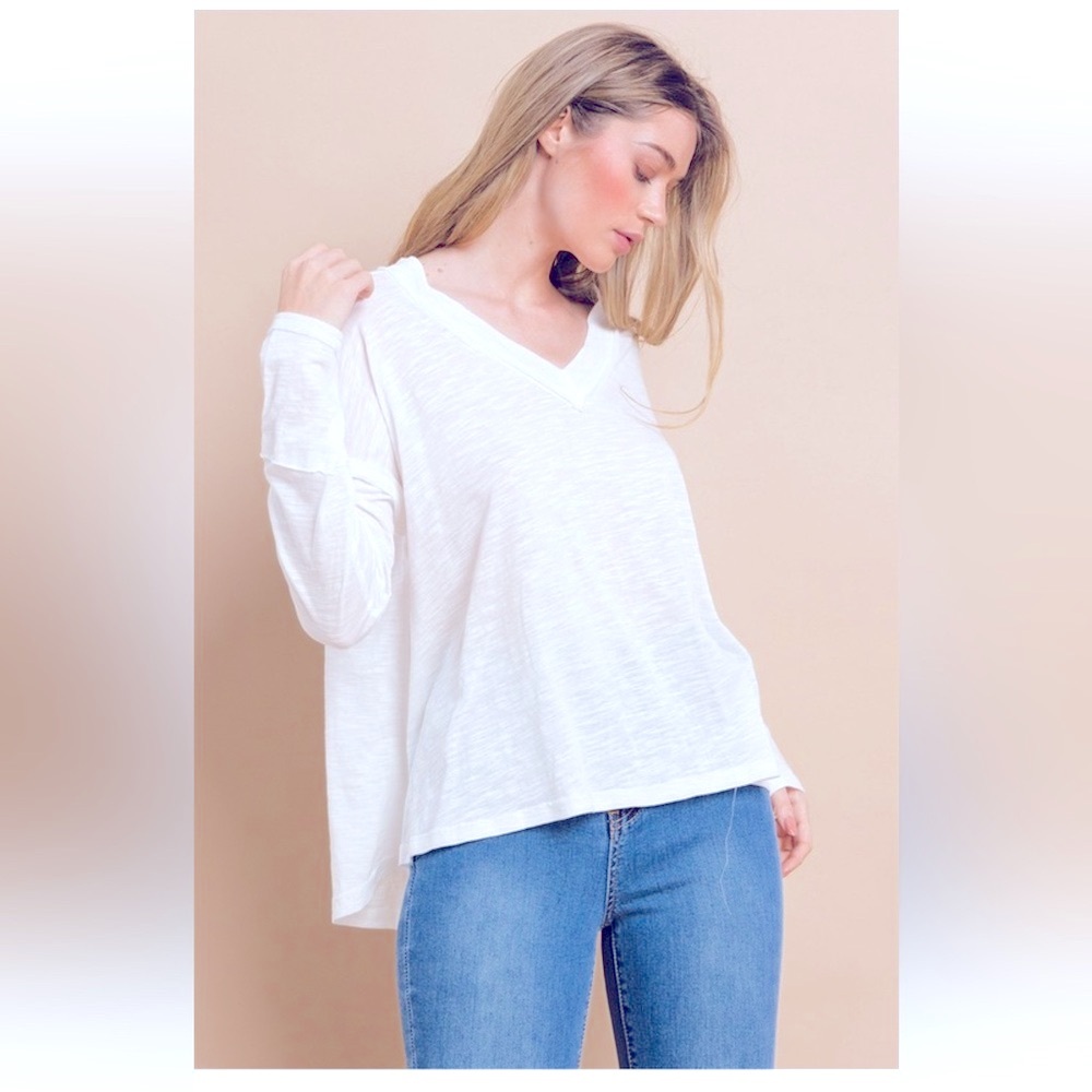 Boho Loose Fit Contrast V-neck Top